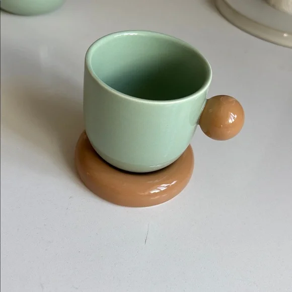 Anthropologie Rika light green and Tan Coffee Mug Set - Picture 2 of 4